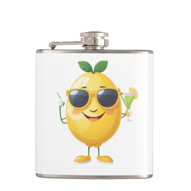 Lemon Fun Cheerful Vacation Tropical Drink Party Flask (Front)