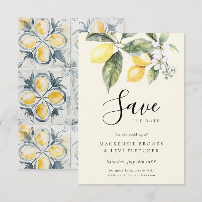 Lemon Garden Butter Yellow Wedding Save The Date (Front/Back)