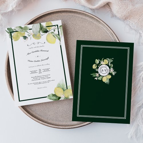 Lemon Garden Floral White Wedding Casual Invitation