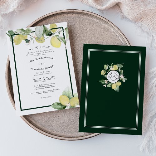 Lemon Garden Floral White Wedding Formal Invitation