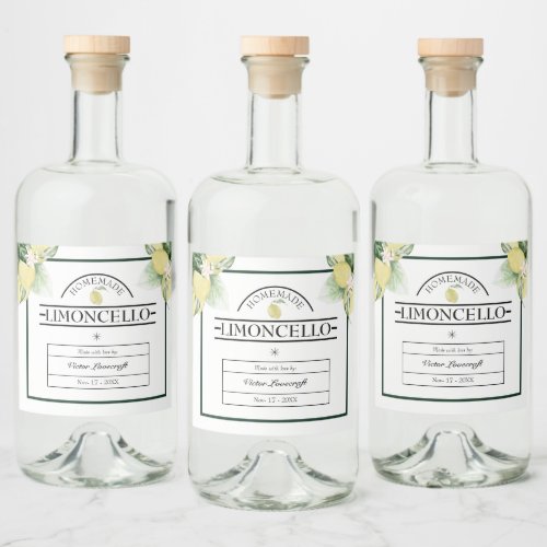 Lemon Garden Floral White Wedding Limoncello Liquor Bottle Label