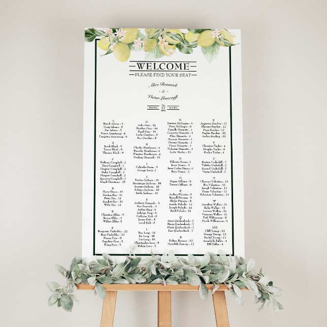 Lemon Garden Floral White Wedding Seating Chart Foam Board (Creator Uploaded)