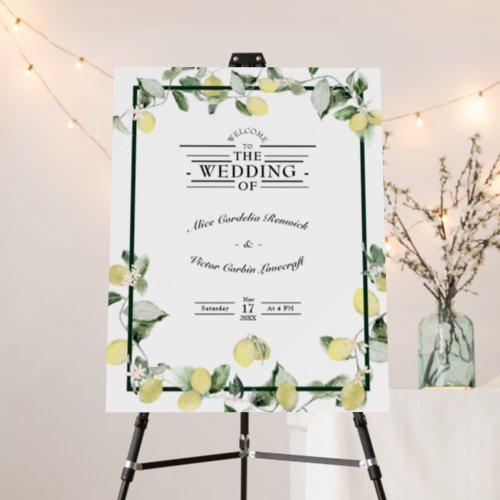 Lemon Garden Floral White Wedding Welcome Sign