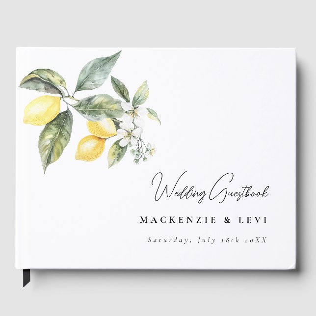 Lemon Garden Modern Watercolor Wedding Guest Book (Front)