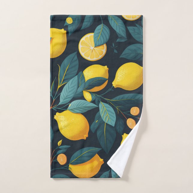 Lemon garden pattern. Yellow tropical citrus fruit Hand Towel (Hand Towel)