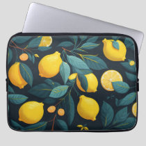 Lemon garden pattern. Yellow tropical citrus fruit Laptop Sleeve