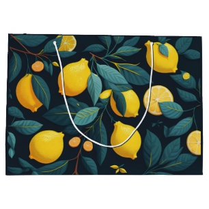 Lemon garden pattern. Yellow tropical citrus fruit Large Gift Bag