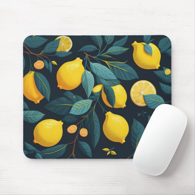 Lemon garden pattern. Yellow tropical citrus fruit Mouse Pad (With Mouse)