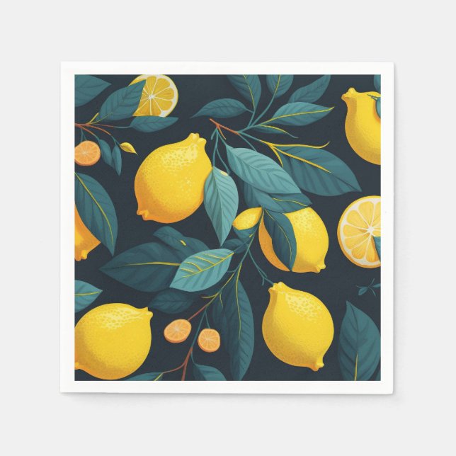 Lemon garden pattern. Yellow tropical citrus fruit Napkins (Front)