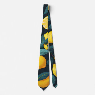 Lemon garden pattern. Yellow tropical citrus fruit Neck Tie