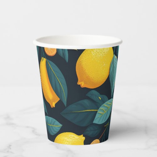 Lemon garden pattern Yellow tropical citrus fruit Paper Cups