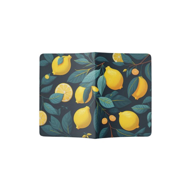 Lemon garden pattern. Yellow tropical citrus fruit Passport Holder (Opened)
