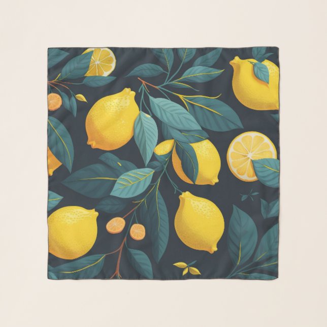 Lemon garden pattern. Yellow tropical citrus fruit Scarf (Front)