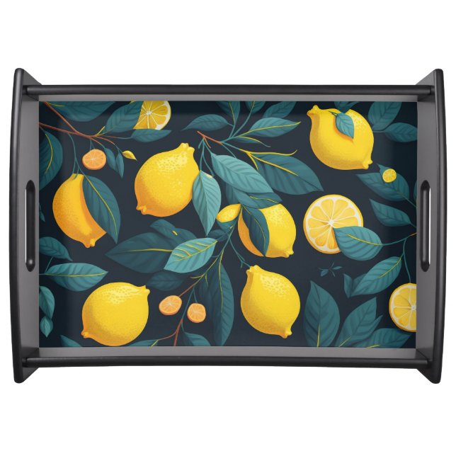 Lemon garden pattern. Yellow tropical citrus fruit Serving Tray (Front)