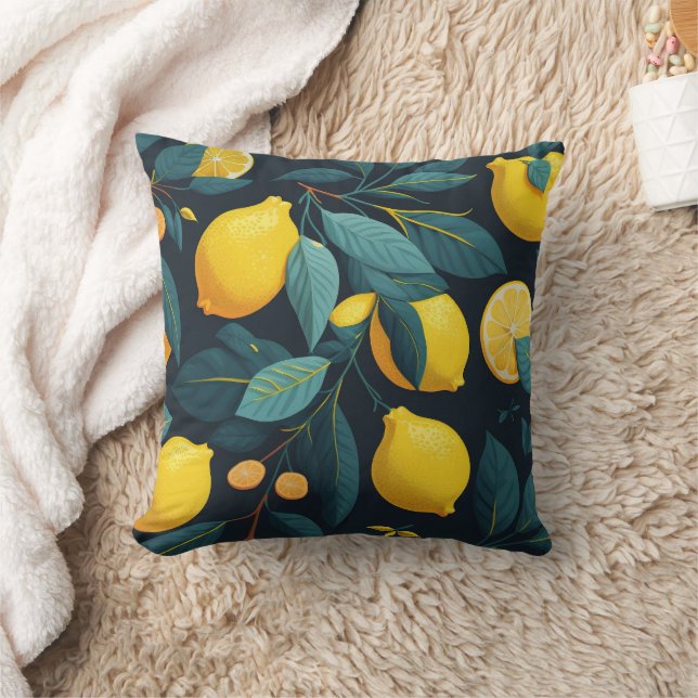 Lemon garden pattern. Yellow tropical citrus fruit Throw Pillow (Blanket)
