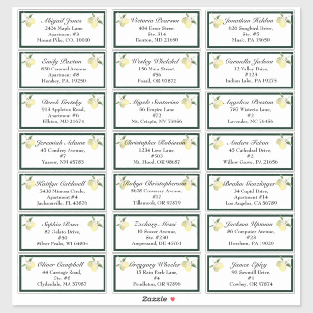 Lemon Garden White Wedding Guest Address Sticker (Sheet)