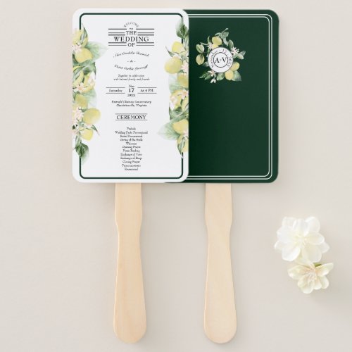 Lemon Garden White Wedding Program Hand Fan