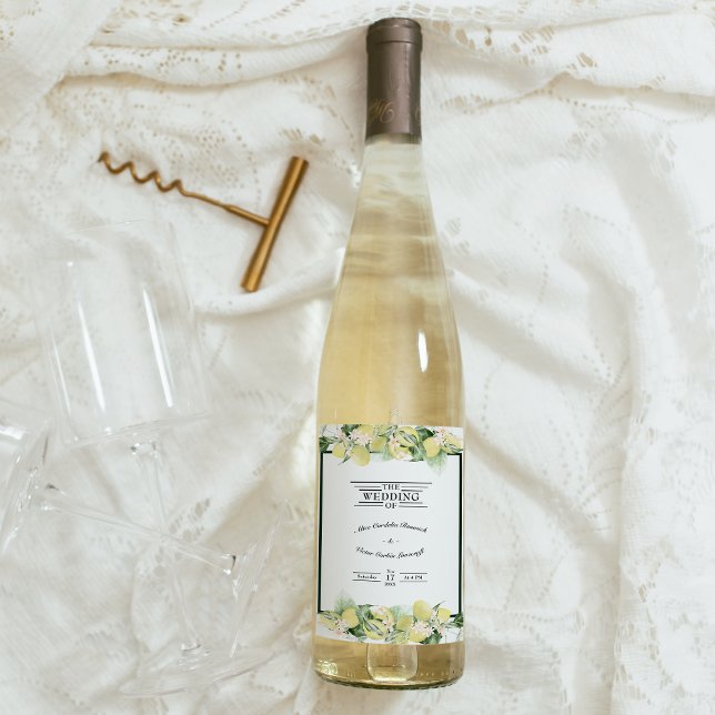 Lemon Garden White Wedding Wine Label (Creator Uploaded)