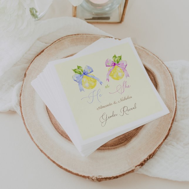 Lemon Gender Reveal Pink Blue Bow Napkins (Creator Uploaded)