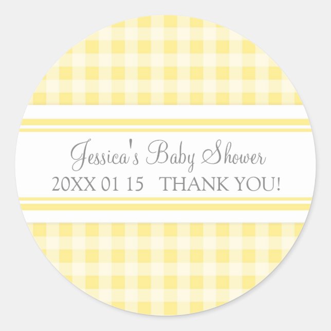 Lemon Gingham Baby Shower Favor Stickers (Front)