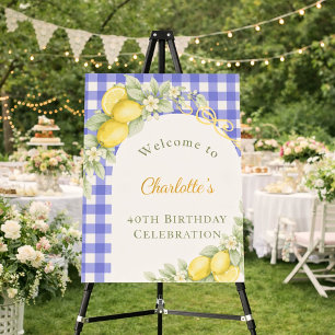 Lemon gingham blue italian garden birthday welcome foam board