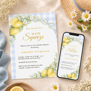Lemon gingham blue main squeeze bow Bridal Shower Invitation