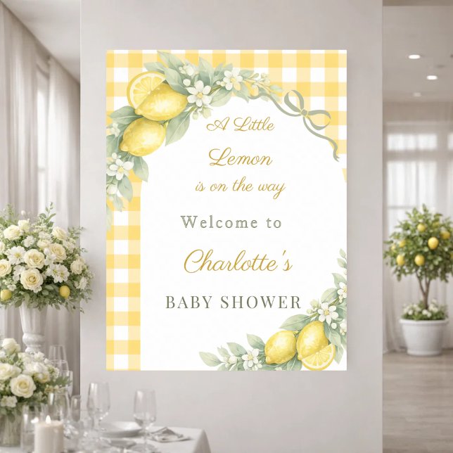 Lemon gingham bow welcome Baby Shower Poster (Creator Uploaded)