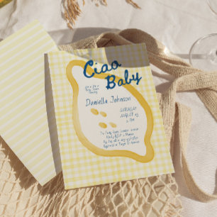 Lemon Gingham Ciao Baby Shower Invitation