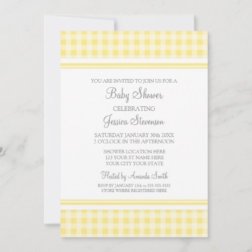 Lemon Gingham Custom Baby Shower Invitations