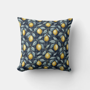 Lemon Gingham Mediterranean Pattern Throw Pillow