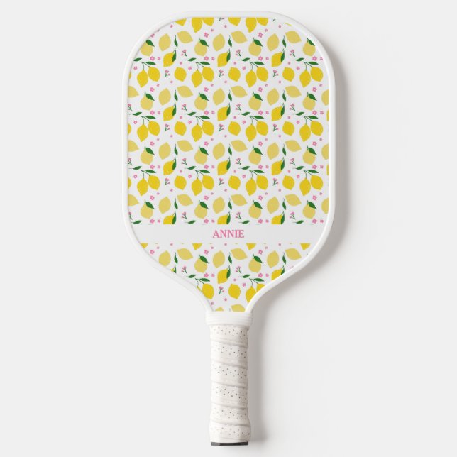Lemon Gingham Personalized Pickleball Paddle (Front)
