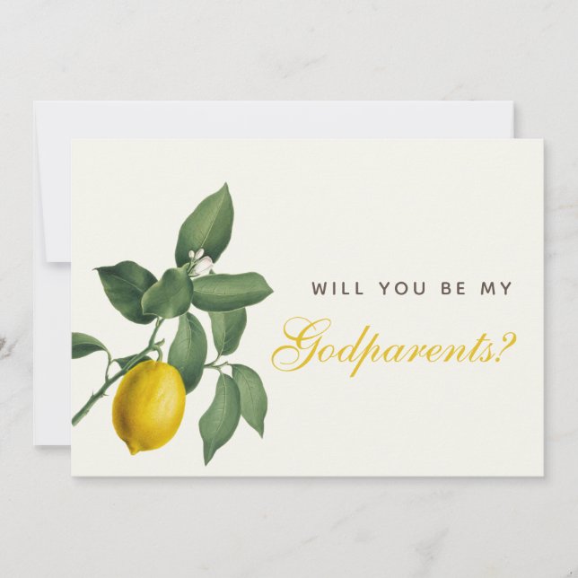 Lemon Godparents Proposal Foliage Yellow Script  Card (Front)