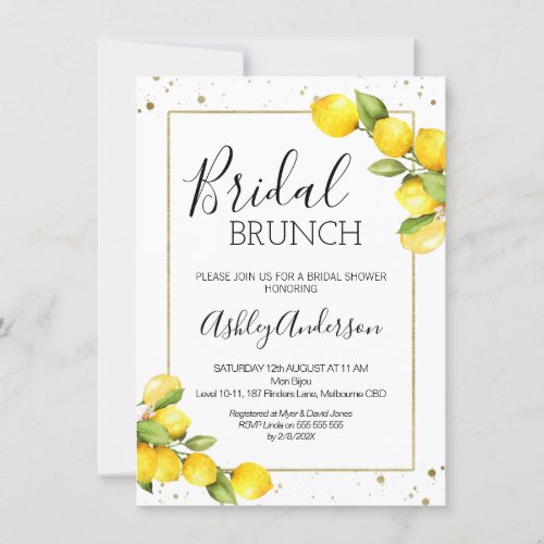 Lemon Gold Frame Bridal Brunch Bridal Shower Invitation