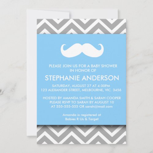 Lemon gold gray chevron mustache baby boy shower invitation