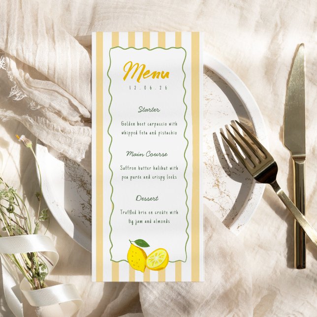 Lemon Graduation Menu Card Yellow Stripe Citrus (Lemon Graduation Menu Card Yellow Stripe Citrus)