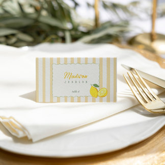 Lemon Graduation Place Card Yellow Stripe Citrus
