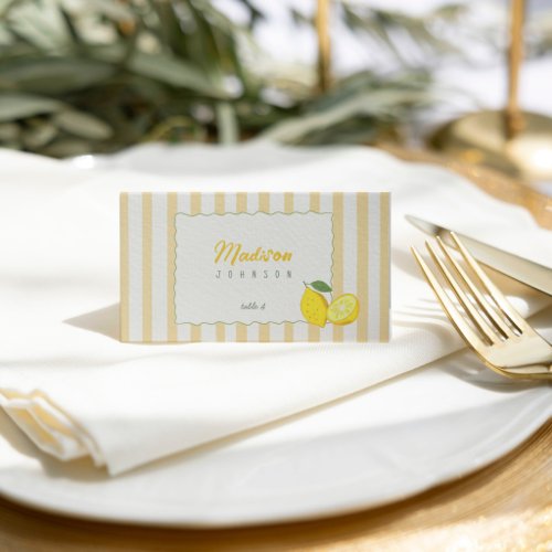 Lemon Graduation Place Card Yellow Stripe Citrus