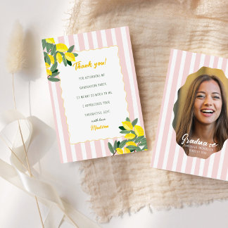 Lemon Graduation Thank You Card Pink Stripe Citrus