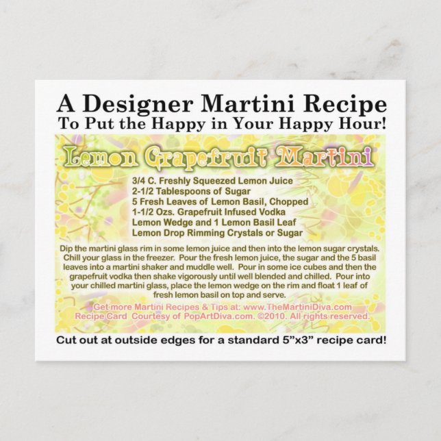 Lemon Grapefruit Martini Recipe Postcard (Front)