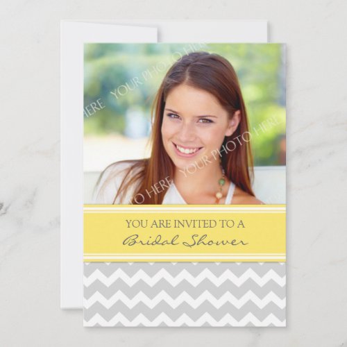 Lemon Gray Chevron Photo Bridal Shower Invitation