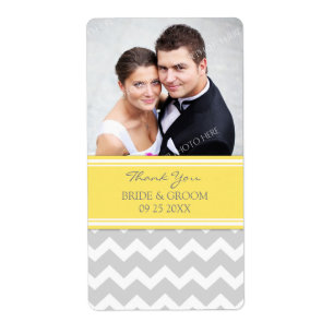 Lemon Gray Chevron Photo Wedding Labels