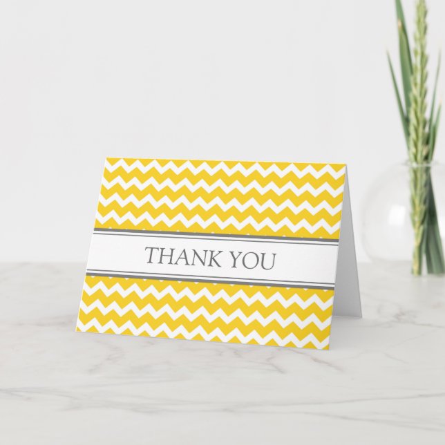 Lemon Gray Chevrons Baby Shower Thank You Card (Front)