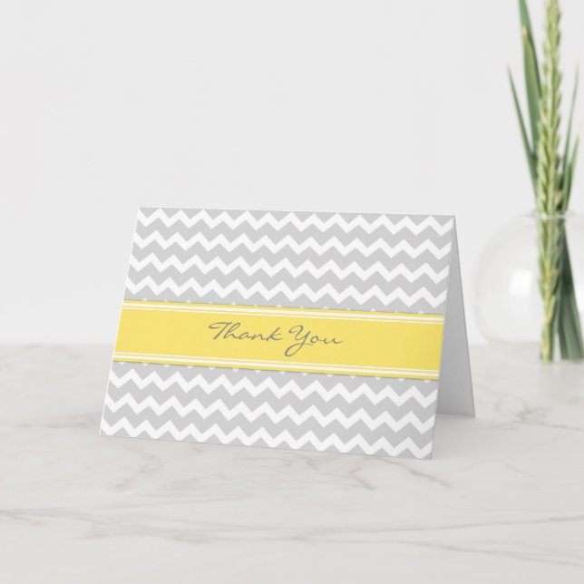 Lemon Gray Chevrons Baby Shower Thank You Card (Front)