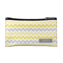 Lemon Gray Chevrons Pattern Custom Name Bag