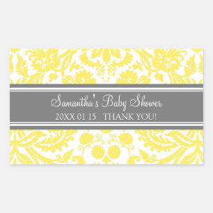 Lemon Gray Damask Baby Shower Favor Stickers