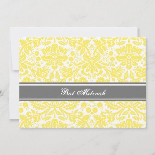 Lemon Gray Damask Bat Mitzvah Invitations