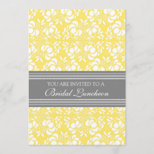 Lemon Gray Damask Bridal Lunch Invitation Cards