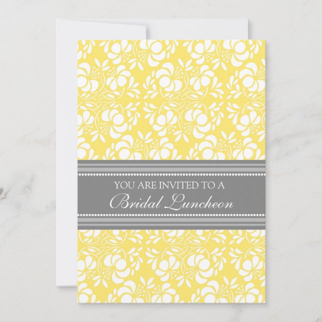 Lemon Gray Damask Bridal Lunch Invitation Cards (Front)