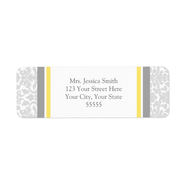 Lemon Gray Damask Custom Return Address Labels (Front)