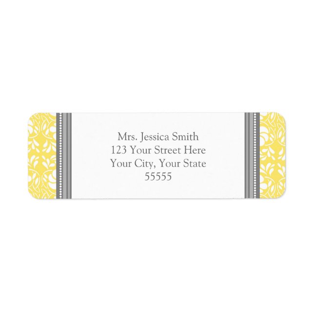 Lemon Gray Damask Custom Return Address Labels (Front)